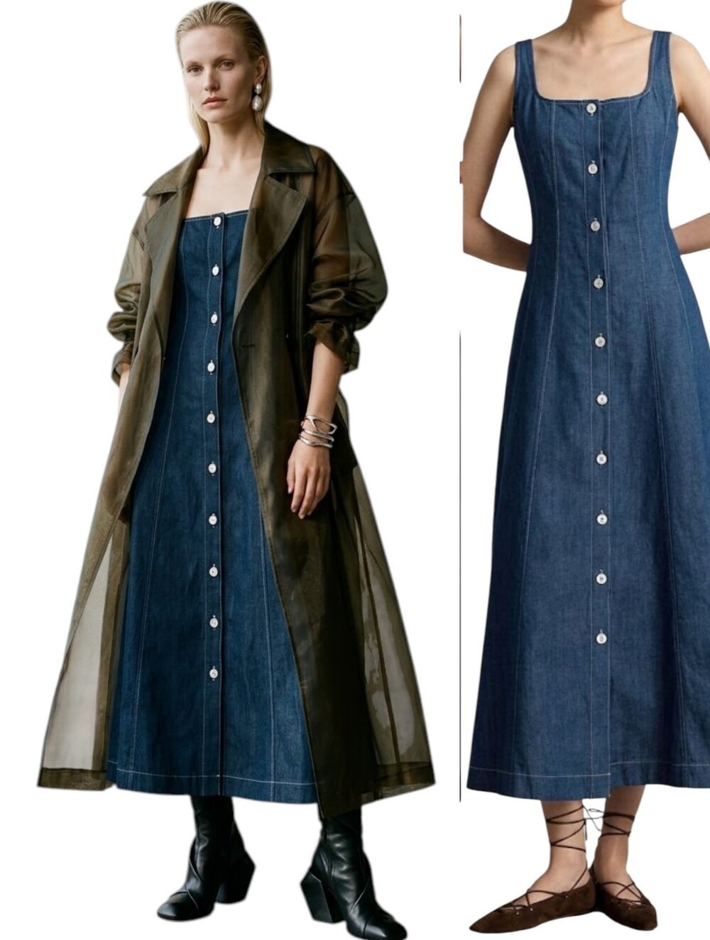 Fit And Flare Denim Like Midi Dress L